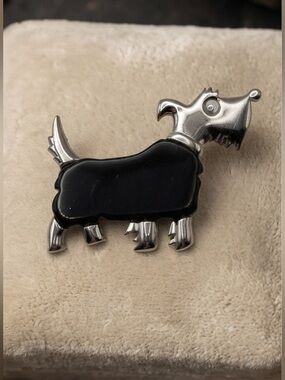 Large Silver-Tone & Black Enamel Scottie Dog Brooch Pin